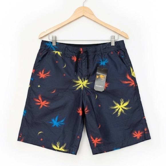 rqqba Other - RQQBA Navy Shorts with Colorful Palm Print